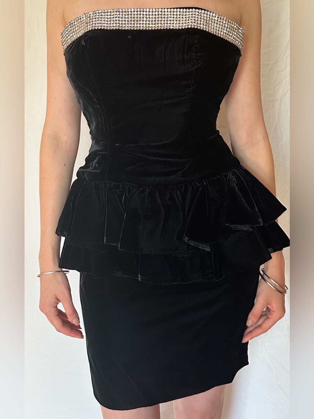 Black Velvet Dress with Rhinestone-Embellishment